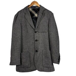 Alan Flusser Sport Coat Herringbone Elbow Patch Wool Blend Blazer Jacket 38S